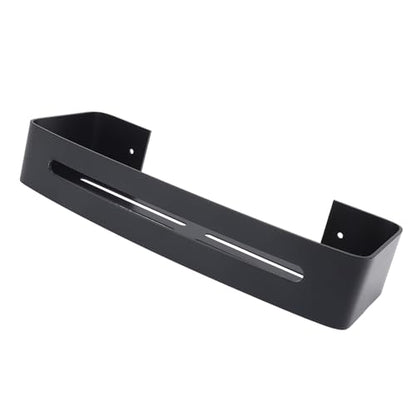 Bathroom Floating Shelf Wall Mount Bathroom Shelf Shower Bath Rack Single Layer Space Aluminum Bathroom Floating Wall Shelves with Hooks (Black)