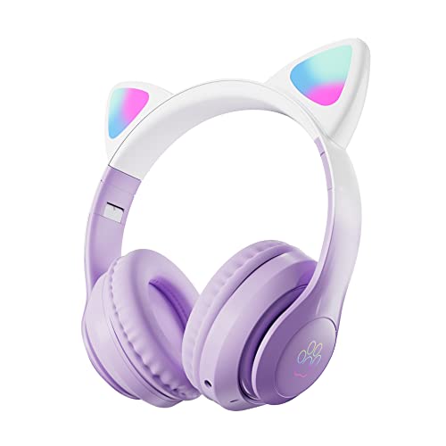 Kids Bluetooth Wireless Over-Ear Cat Ear Headphones with Microphone for Kids Teens Adults (Pro-Purple) | Cat Ear Headphones for Girls/Teenagers/Adults - color: New Purple