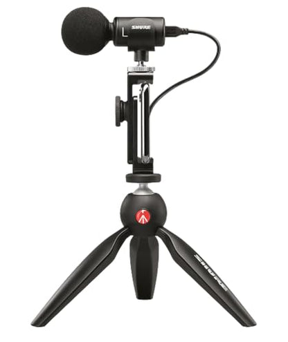 Shure MV88+ USB-C Video Kit Stereo Condenser Microphone | Stereo condenser mic for Apple and Android with Manfrotto PIXI tripod, phone clamp, and iOS and USB-C cables - size: Compact, style: MV88+ Wired KIT