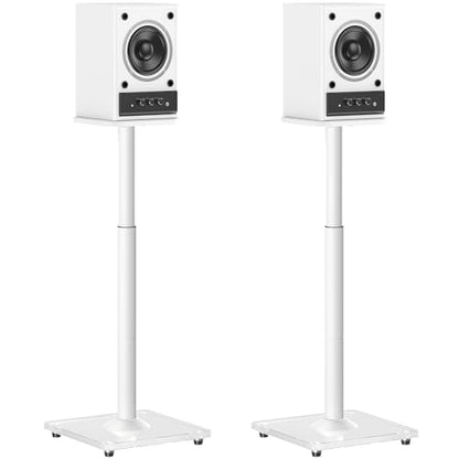 MOUNTUP Universal Speaker Stands Pair, 28.3" to 37.4" Height Adjustable Floor Speaker Stands, Holds Bookshelf & Large Satellite Studio Speakers, Cable Concealing, 22LBS Capacity, 9.8" Plate, White