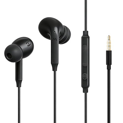 MAS CARNEY Wired Earbuds with 3.5mm AUX Plug, in-line Mic & Volume Control | Wired Headphones with S/M/L Silicone Tips & Universal Compatibility – Ideal for School, Plane, Gaming, Computers & Tablets - color: Black