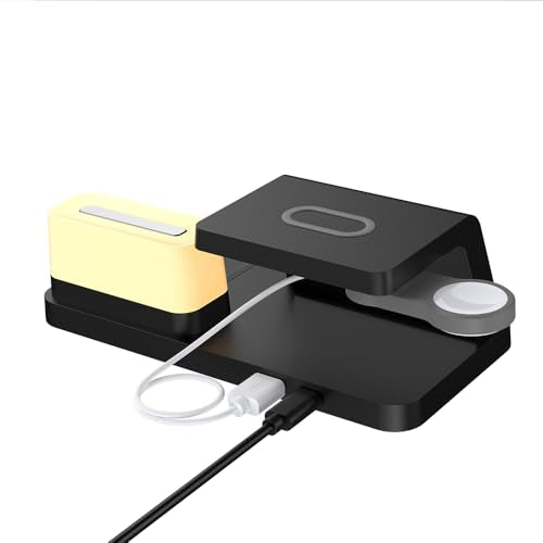 IHAO 6in1Digital Alarm Clock with Wireless Charging Station Night Light 15W Fast Charging for Qi Phone Headphone Bracket for iWatch Charger LED Display Dimmable Brightness-HT309 Black - color: Wireless Charger Alarm Clock Ht309 Black