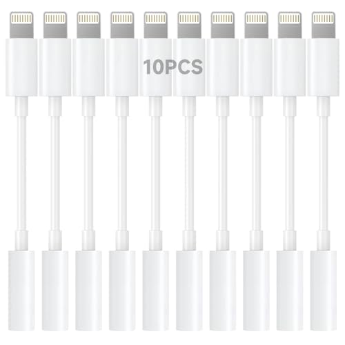 Apple MFi Certified Lightning to 3.5mm Headphone Jack Adapter -Premium Audio Quality & DAC Chip for Music Listening Car, Gym, Home Office, Compatible with iPhone 14/13/12/11/X/8/7 10Pack (White) - size: 10Pack