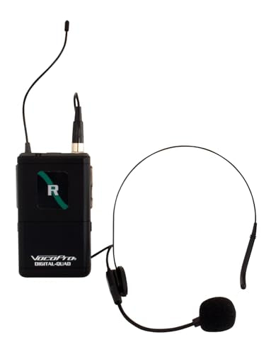 VOCOPRO Digital-Quad-B-500 Four Channel UHF Wireless Mic System Configured with Clip-on Bodypacks to use Headset andLapel Microphones - DIGQUADB500