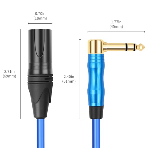 XLR to 1/4 Microphone Cable 90 Degrees 6.35MM Male TRS to XLR 3 Pin Male Audio Cable 1FT (30cm) for Electric Guitar Mixer 2PCS