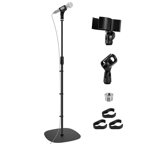 Microphone Stand Floor, Boom Mic Stand with Weighted Base | 45''-75'' Height Adjustable, 2 Clips & 3/8'' to 5/8'' Adapter Compatible with Blue Yeti HyperX QuadCast Shure SM58 - size: Mic Stand Floor
