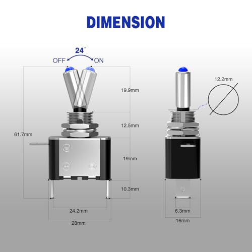 Nilight 3PCS Blue LED Toggle Switch 12V 20A 3 Pin 2 Position ON Off SPS - color: 3PCS LED Switch Blue