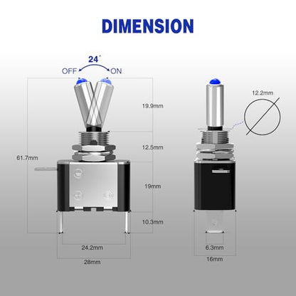 Nilight 3PCS Blue LED Toggle Switch 12V 20A 3 Pin 2 Position ON Off SPS - color: 3PCS LED Switch Blue