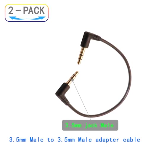 3.5mm Male to Male Audio Cable, Right Angle Auxiliary Cord, 195mm Length, 2-Pack, Gold-Plated Connectors