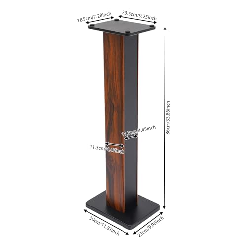 2PCS Bookshelf Speaker Stands, 34'' Universal Floor Speaker Stand Pair, 132 lbs Load Capacity, Dark Wood Grain Finish for Home Theater Bookshelf Speakers and Studio Monitors