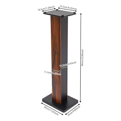 2PCS Bookshelf Speaker Stands, 34'' Universal Floor Speaker Stand Pair, 132 lbs Load Capacity, Dark Wood Grain Finish for Home Theater Bookshelf Speakers and Studio Monitors