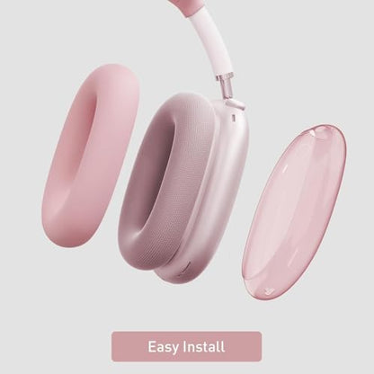 MOLOPPO Case Cover for AirPods Max Headphones, Silicone Ear Pad/Headband Cover/Clear Soft TPU Ear Cups, [3 in 1] Accessories Protector for Apple for AirPod Max (2024/2020), Pink | Anti-scratch Clear Soft TPU Ear Cups /Silicone Ear Pad Case /Headband Cover