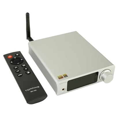 TOPPING DX3Pro+ LDAC Headphone Amplifier, ES9038Q2M Bluetooth 5.0 DAC, NFCA Audio Decoder, USB/Optical/Coax Inputs, with Remote Control, Headphone Amp, Line Out, Pre-Amp Function (Silver) - color: Silver