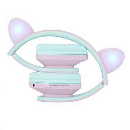 PowerLocus Kids Headphones Over-Ear, Bluetooth Wireless Headphones for Kids,with Microphone, Safe 85DB Volume Limited, Foldable with Carry Case, Audio Cable, Micro SD mode for Online Classes,PC,Phones - color: Pink/Teal