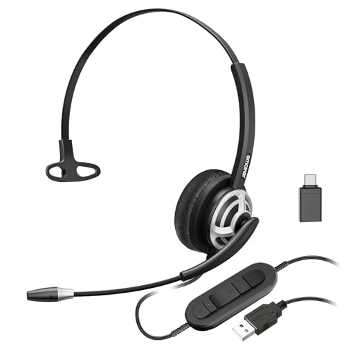 Single Side USB Computer Headset with Noise-Cancelling Mic for PC, Laptop, 1 Ear Office Call Center USB-A Headphone with In-Line Control for Dragon Dictation, Skype, Teams, Zoom Conference Call - color: S-805SUC