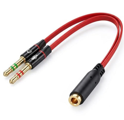 Maeline Headphone Splitter Adapter, 3.5mm Mic Cable for Computer, Headset 3.5mm Female to 2 Dual Male Microphone Audio Stereo Jack Earphones Port to Gaming Speaker PC - Red