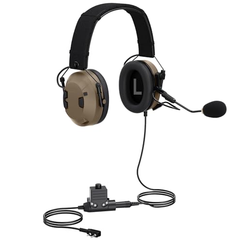 Military-Grade Headset with NATO Plug Airsoft COMMS kit for MilSim PTT Boom Mic Earpro Integration Electronics Earmuffs Compatible for 2 Pin Walkie Talkies