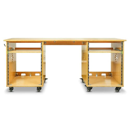 Sound Town Studio Desk Workstation with Dual 13U Side Rack Cabinets, Slide-Out Trays, Casters, for Recording Rooms and Home, Solid Carbonized Bamboo (SDRK-WS69CB) - size: 2X13U(3U Top+10U Lower),Carbonized Bamboo