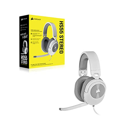 Corsair HS55 Stereo Gaming Headset (Leatherette Memory Foam Ear Pads, Lightweight Construction, Omni-Directional Microphone, Multi-Platform Compatibility with Included Y-Cable Adapter) White (Renewed)