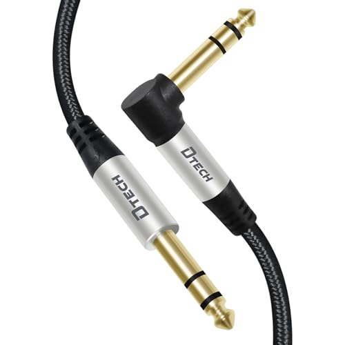 DTECH 3ft Electric Guitar Cable TRS 1/4 Instrument Cord Aux Right Angle Balanced Stereo Jack Quarter Inch 6.35mm for DJ Speaker Amplifier Bass Studio Audio Monitor Mixer - size: 3ft right angle