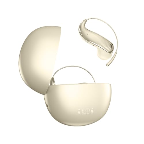 Skin Tone Wireless Open Ear Earbuds with Ear Hook Around Over The Ear Sport | Air Bone Conduction Bluetooth Earbuds That Don't Go in Ear for Running Headphones with Microphone Headsets Earphones - color: Beige