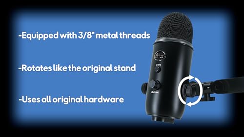 Desk Cookies Microphone Mount for Blue Yeti with 3/8" Threads, Boom Arm Attachment, Durable Mounting Adapter, Microphone Holder, Slim Profile (Black) - color: Black