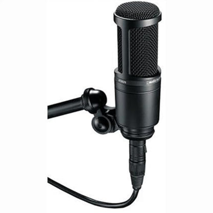 Audio-Technica Side Address Cardioid Condenser Studio Microphone AT2020 Bundle with 2 YR CPS Enhanced Protection Pack, Metal Shock Mount, Pop Filter, Suspension Boom Arm Stand and 25ft XLR Cable