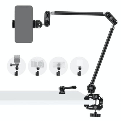 NEEWER 30" Articulating Magic Arm with Desk Super Clamp/Action Cam Mount/Phone Holder, Overhead Camera Mic Boom Stand, Compatible with GoPro iPhone DSLR Webcam Microphone Video Recording, UA056 - style: UA056