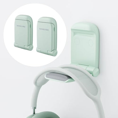 MAMUVIMO Headphone Stand, 2 Pack Headset Stand Foldable＆Sticky, Headphone Holder Hook Mount with Non-Slip Silicone, Adhesive Earphone Desk Hanger Clip Space-Saving for Airpods Max, All Earphones-Green - color: Green, size: 2 Pack