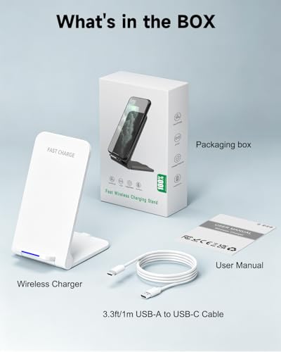Wireless Charger Stand, Foldable, 15W Fast Wireless Charging Station Compatible with iPhone 17 16 15 14 13 12 Pro Max, Phone Charger Dock for Samsung Galaxy S26 S26+ S25 S24 S23 S22 Note 20 & Android - color: White