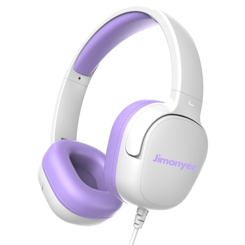Jimonyer Kids Headphones for School, 3.5mm Jack Wired Headphones for Kids with Safe Volume Limiter, HD Stereo Sound On-Ear Girls Boys Toddler Headphone for Tablet, iPad, Kindle(WhitePurple) - color: WhitePurple