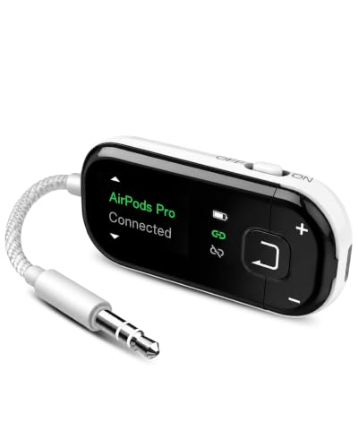 Avantree Voyager Airplane Bluetooth Adapter with OLED Display | Easy Pairing for AirPods, Bose & Bluetooth Headphones, aptX Adaptive & Auracast Audio Transmitter for Flights & Travel - color: White