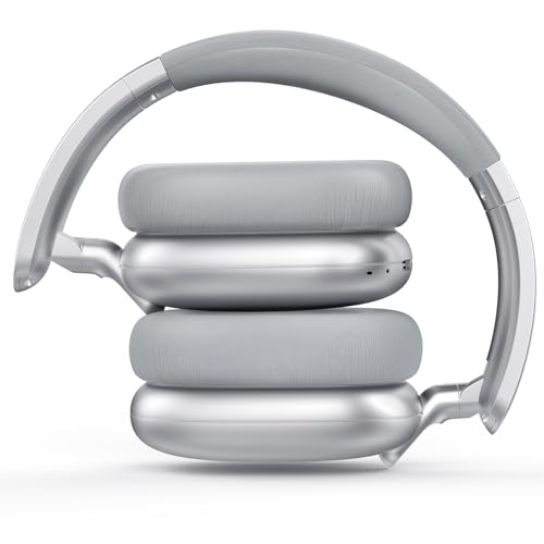 C6 Active Noise Cancelling Headphones, Wireless Over Ear Bluetooth Headphones, 60H Playtime, Lightweight Folding Deep Bass Comfort Fit Ear Cups Headset with Mic for iPad/Travel/PC/Home Silver - color: Silver