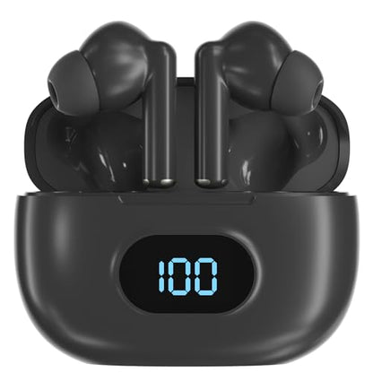 Coby True Wireless Earbuds with LCD Battery Readout Charging Case, Mini Bluetooth in-Ear Headphones with Built-in Mic, Lightweight Design, Noise-Isolating and Secure Fit, 10-Hour Playtime, Black - color: Black