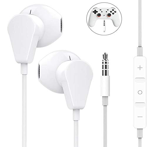 GEEKRIA 3.5mm Gaming Earbuds with Mic & Volume Control, Wired Stereo in-Ear Headphones Compatible with PS4, Xbox One Controller, PC, Laptop, Smartphone - color: White