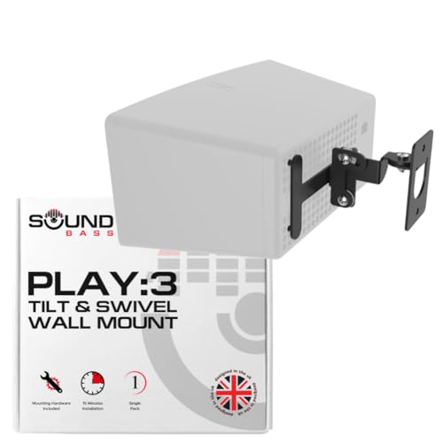 Sound Bass Play 3 Wall Mount, Black, Single (1pc) Adjustable Tilt & Swivel | Compatible with Sonos Play:3 Only, Adjustable Swivel & Tilt Mechanism, Includes All Mounting Fixings - color: Black