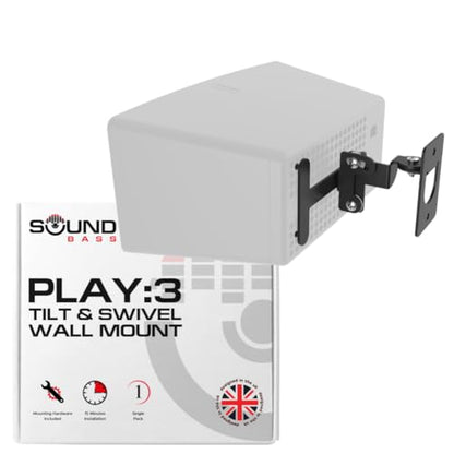 Sound Bass Play 3 Wall Mount, Black, Single (1pc) Adjustable Tilt & Swivel | Compatible with Sonos Play:3 Only, Adjustable Swivel & Tilt Mechanism, Includes All Mounting Fixings - color: Black