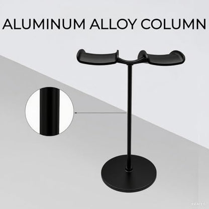 Dual Headphone Stand for Desk | Stable, Portable, Space Saving, Multi Headphone Holder, Home, Office, Desktop, Gaming Setup - color: Black