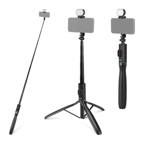 NEEWER Entry Level Version Selfie Stick Tripod with Light & Remote Compatible with iPhone Samsung Android, 67" Extendable Portable Travel Cell Phone Holder Stand for Video Recording Filming, PA987