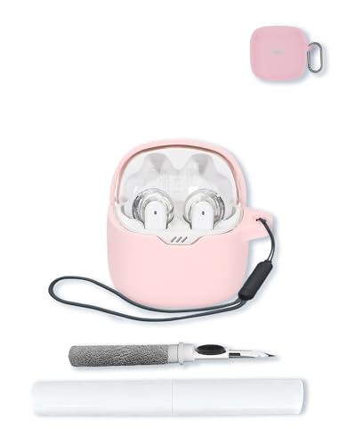 Case for JBL Tune Flex - True Wireless Noise Cancelling Earbuds,Soft Protective,BOVUGAC Silicone Case Cover with Keychain & Cleaning Kit & Lanyard for JBL Tune Flex Earbuds-Pink - color: Pink