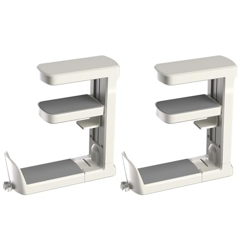 Headphone Hook - Adjustable Clamp-on Headphone Holder (White_2 Pack) | Under Desk Gaming Headset Holder Mount Hook with Rotating Clamp - color: White_2 Pack