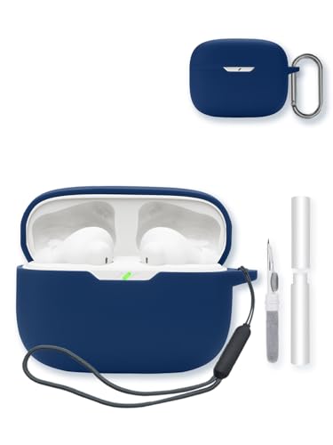 Case for JBL Vibe Beam 2 True Wireless Noise Cancelling Earbuds,Soft Protective,BOVUGAC Silicone Case Cover with Keychain & Cleaning Kit & Lanyard for JBL Vibe Beam 2-Blue - color: Blue