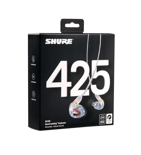 Shure SE425 PRO Wired Earbuds - Professional Sound Isolating Earphones with Detailed Sound, Dual-Driver Hybrid, Secure in-Ear Fit, Detachable Cable, Durable Quality, Clear | Professional Sound Isolating Earphones with Detailed Sound, Dual-Driver Hybrid, S
