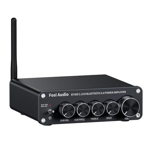 Fosi Audio BT30D Bluetooth 5.0 Stereo Audio Receiver Amplifier 2.1 Channel Mini Hi-Fi Class D Integrated Amp 50 Watt x2+100 Watt for Home Outdoor Passive Speakers/Subwoofer Powered Subwoofer