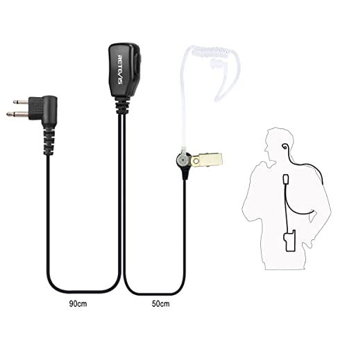 Retevis Acoustic Tube Walkie Talkie Earpiece with Mic, 2 Pin(5 Pack) | Compatible with Motorola CP100/CP100D/CP185/CP200/CP200D/ GP300/GP2000/BRP40/DLR1060 Walkie-talkies, Two Way Radio Earpiece