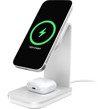 OtterBox 2-in-1 Space Saving Wireless Charging Stand - White | MagSafe & Qi2 Compatible Charging Stand for Apple, Samsung, Google & More, Space Saving Design - color: White, style: 2-in-1
