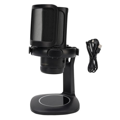 Dpofirs Gaming USB Microphone with RGB, Cardioid Condenser for PC, Streaming, Podcast - Pop Filter, Touch Control, Volume Knob, Instant Mute