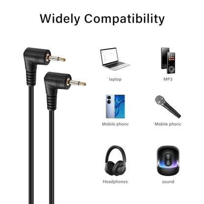 Right Angle 2.5mm Audio Cable，90 Degree 2.5mm Male to 90 Degree Male TS Mono Headset Headphone Audio Cable（0.3M）