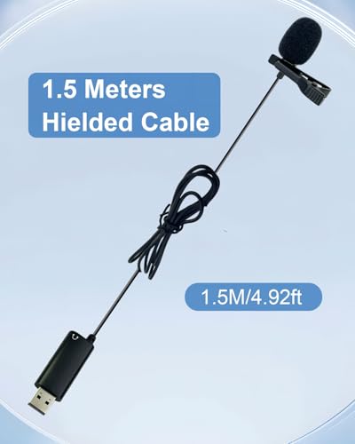 USB A Lavalier Microphone with 3.5mm Headphone Jack, 1.5M | Omnidirectional Computer Lapel Clip Mic for Windows PC Laptop for YouTube, Recording, Gaming, Streaming, Podcasting