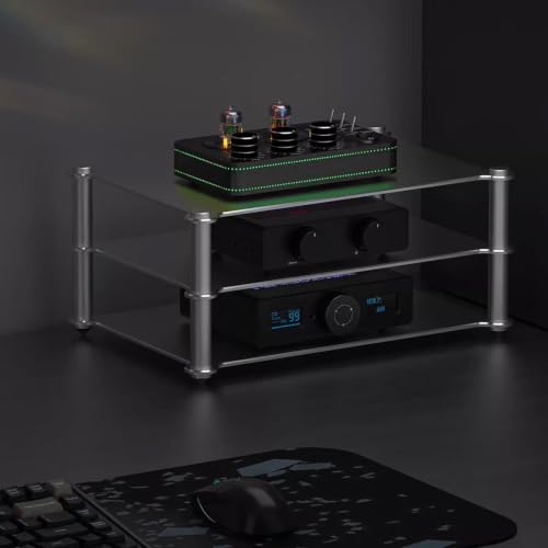 Aluminum HiFi Audio Stand, 3 Tier Stackable Audio Component Rack with Side Vent Cooling Slots, Anti-Slip Rubber Feet for Dac Amplifier Home